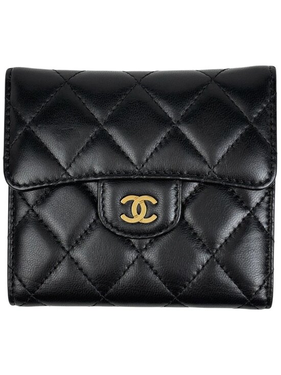 Chanel Handbags - Chanel CC Logo Trifold Wallet Quilted Leather Black